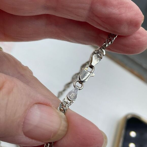 Long herringbone flat twisted Sterling silver chain necklace. - Picture 3 of 7